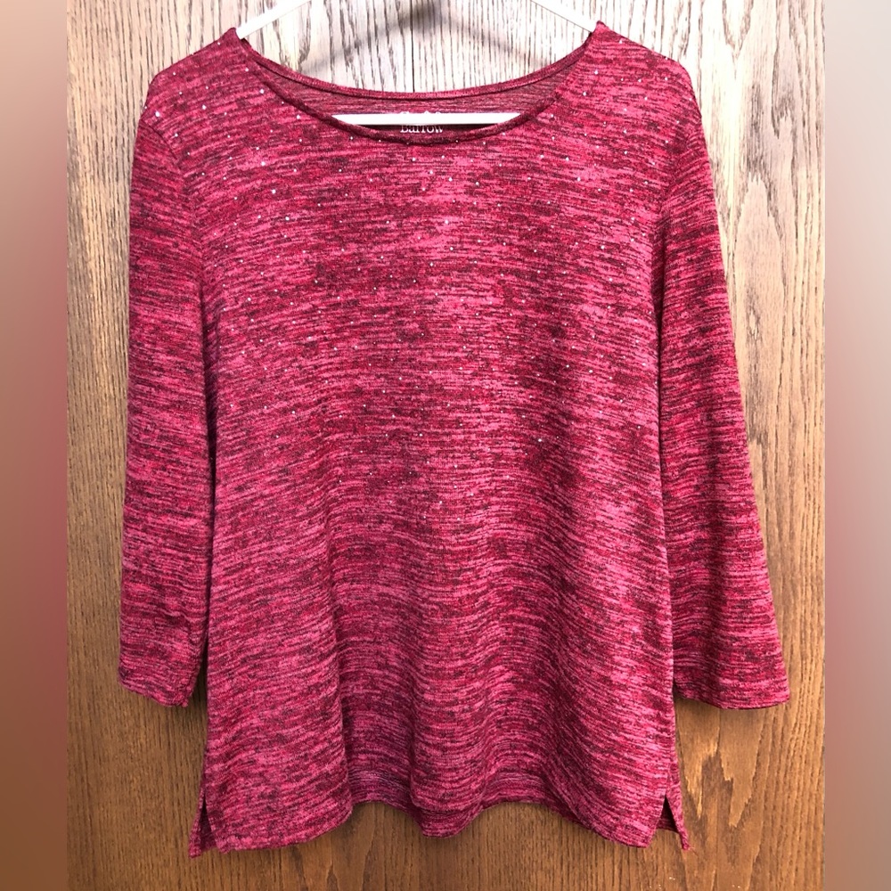 Croft & Barrow Women's Lightweight Sweater Shirt 3/4th Sleeve XL Red Sequins